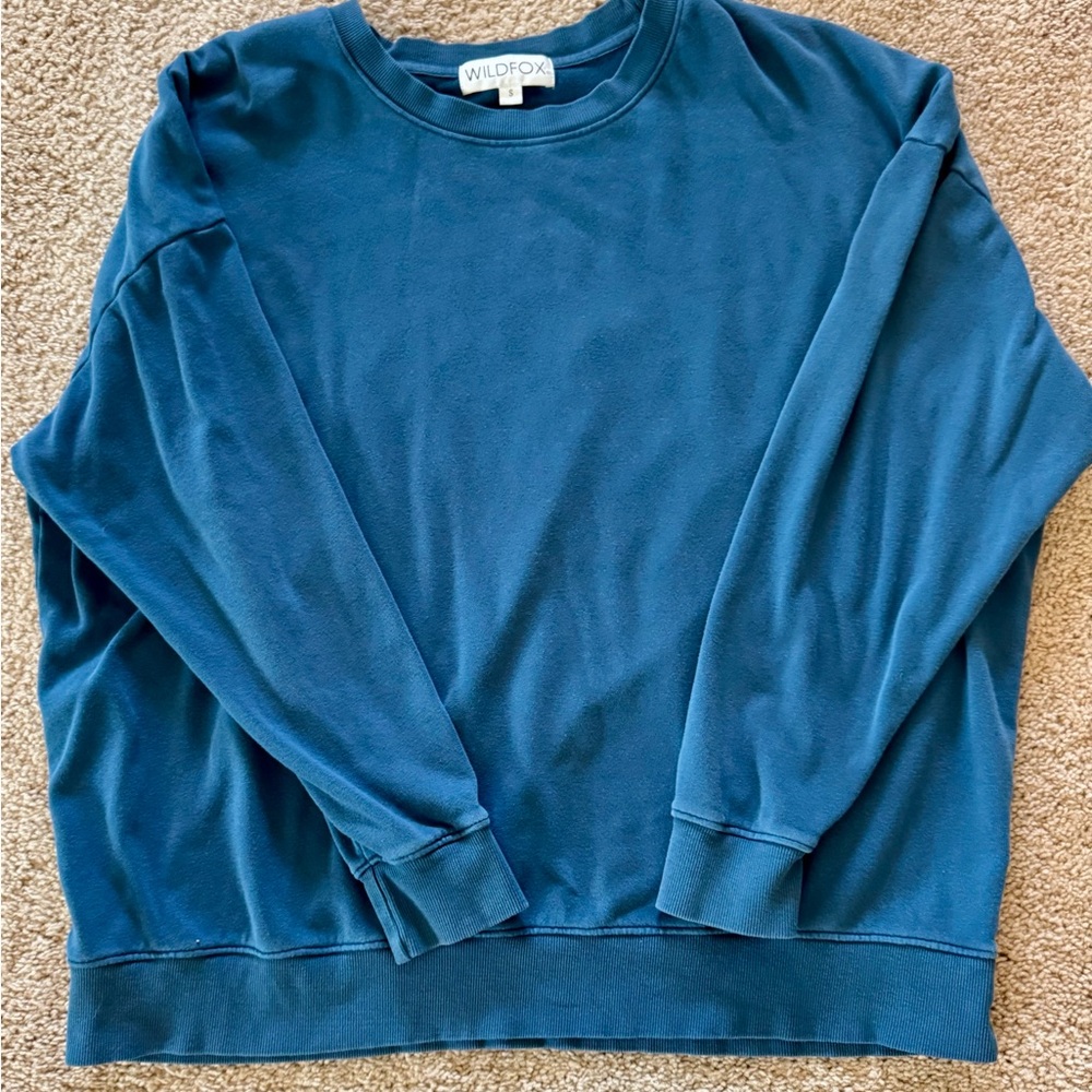 Wildfox Women’s Blue Teal Crewneck Oversized Sweatshirt
